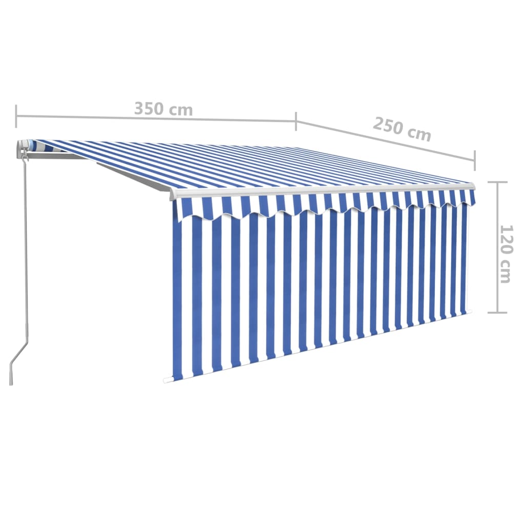 Luifel Handmatig Uittrekbaar Rolgordijn Led 3,5X2,5 M Blauw Wit 3.5 x 2.5 m Blauw en wit