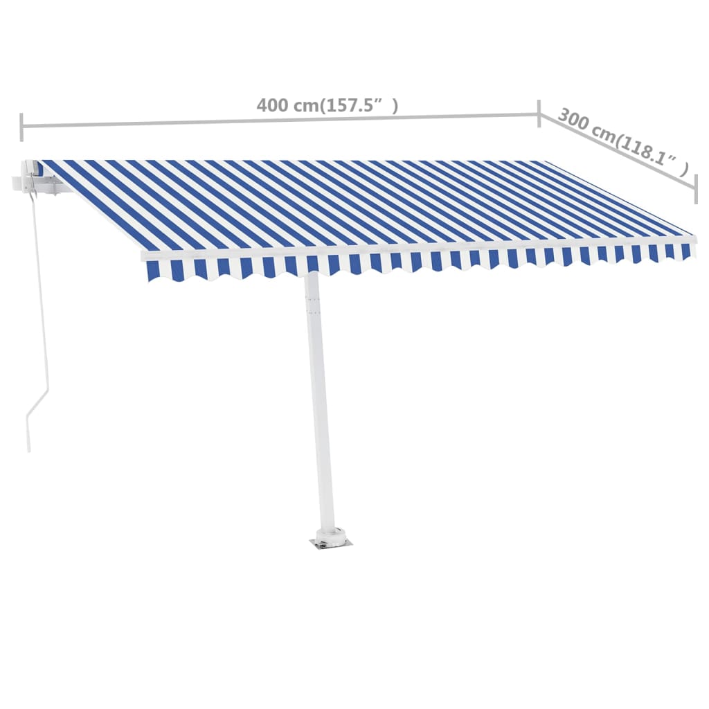 Luifel vrijstaand handmatig uittrekbaar 400x300 cm blauw en wit