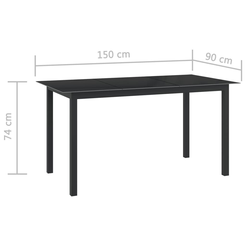 7-Delige Tuinset Aluminium Zwart 150 cm tafellengte
