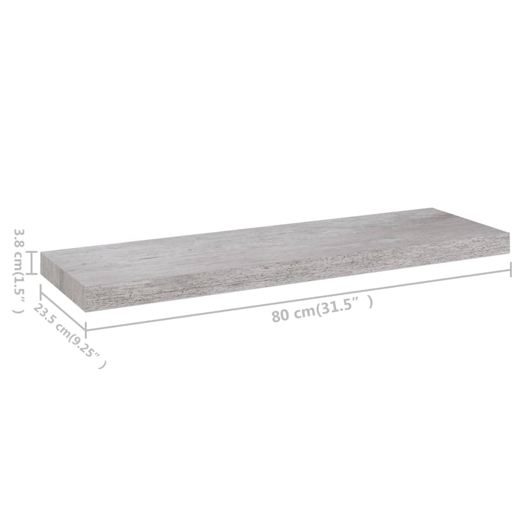 Wandschap Zwevend 80X23,5X3,8 Cm Mdf Betongrijs 1 80 x 23.5 x 3.8 cm