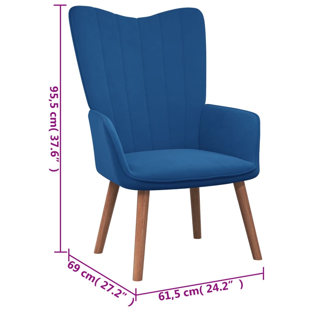 Relaxstoel Fluweel Blauw Zonder voetensteun