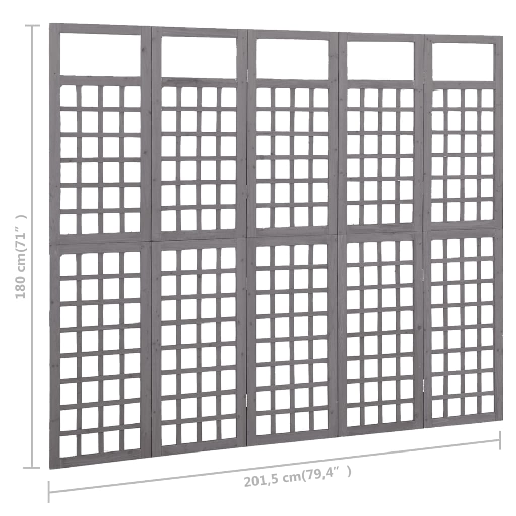Kamerscherm/trellis met 5 panelen 201,5x180 cm vurenhout grijs 201,5 x 180 cm Grijs