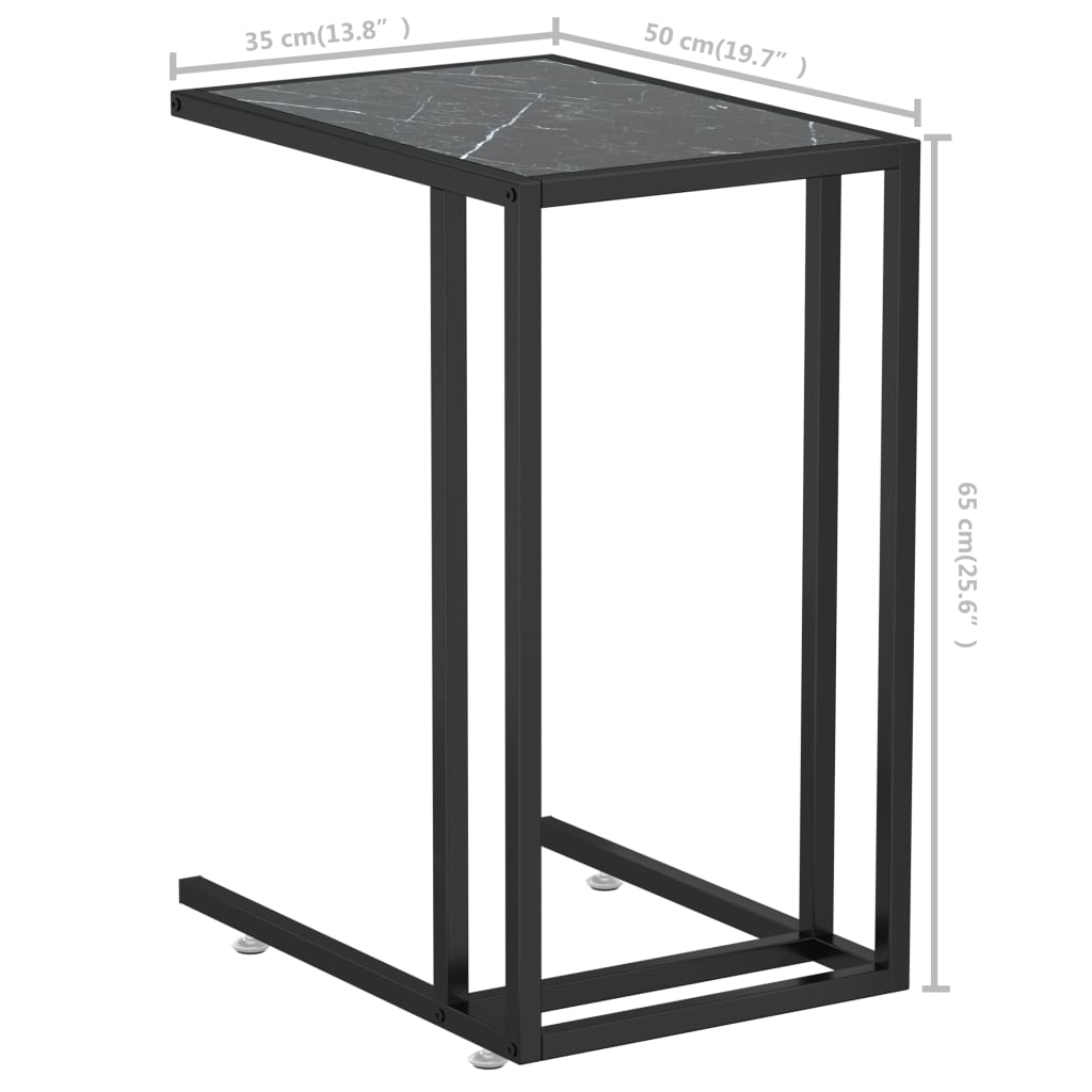 Computer Bijzettafel 50X35X65 Cm Gehard Glas Marmerkleurig Zwart en zwartmarmer