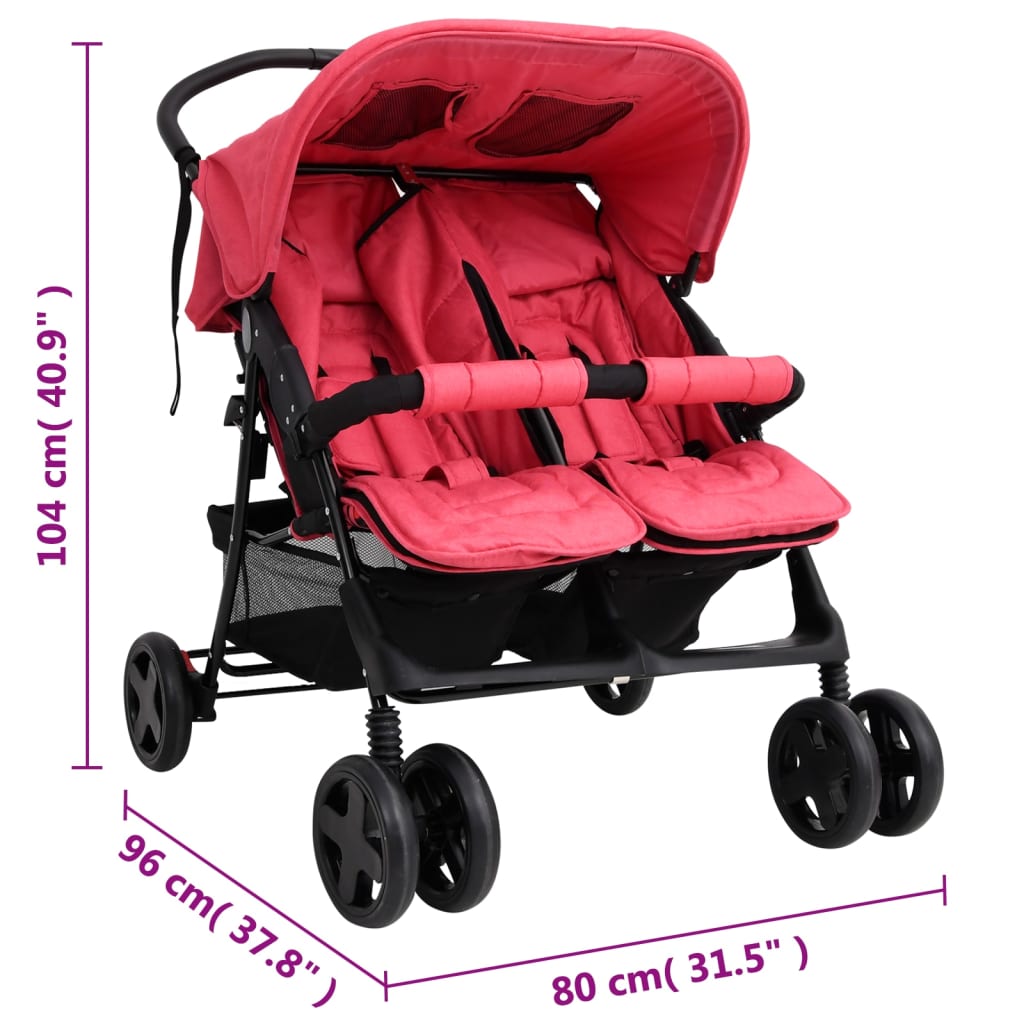 Tweelingkinderwagen staal rood Rood
