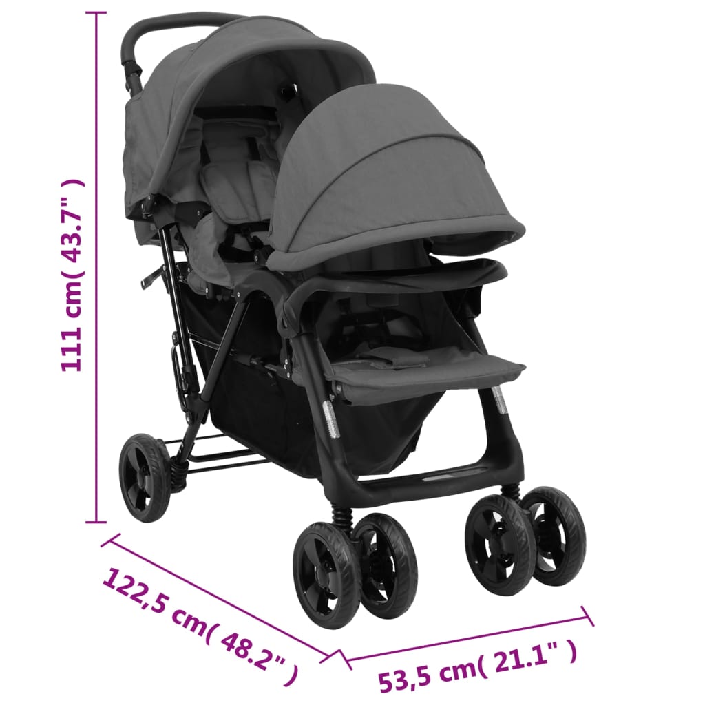 Tweelingkinderwagen Tandem Staal Donkergrijs