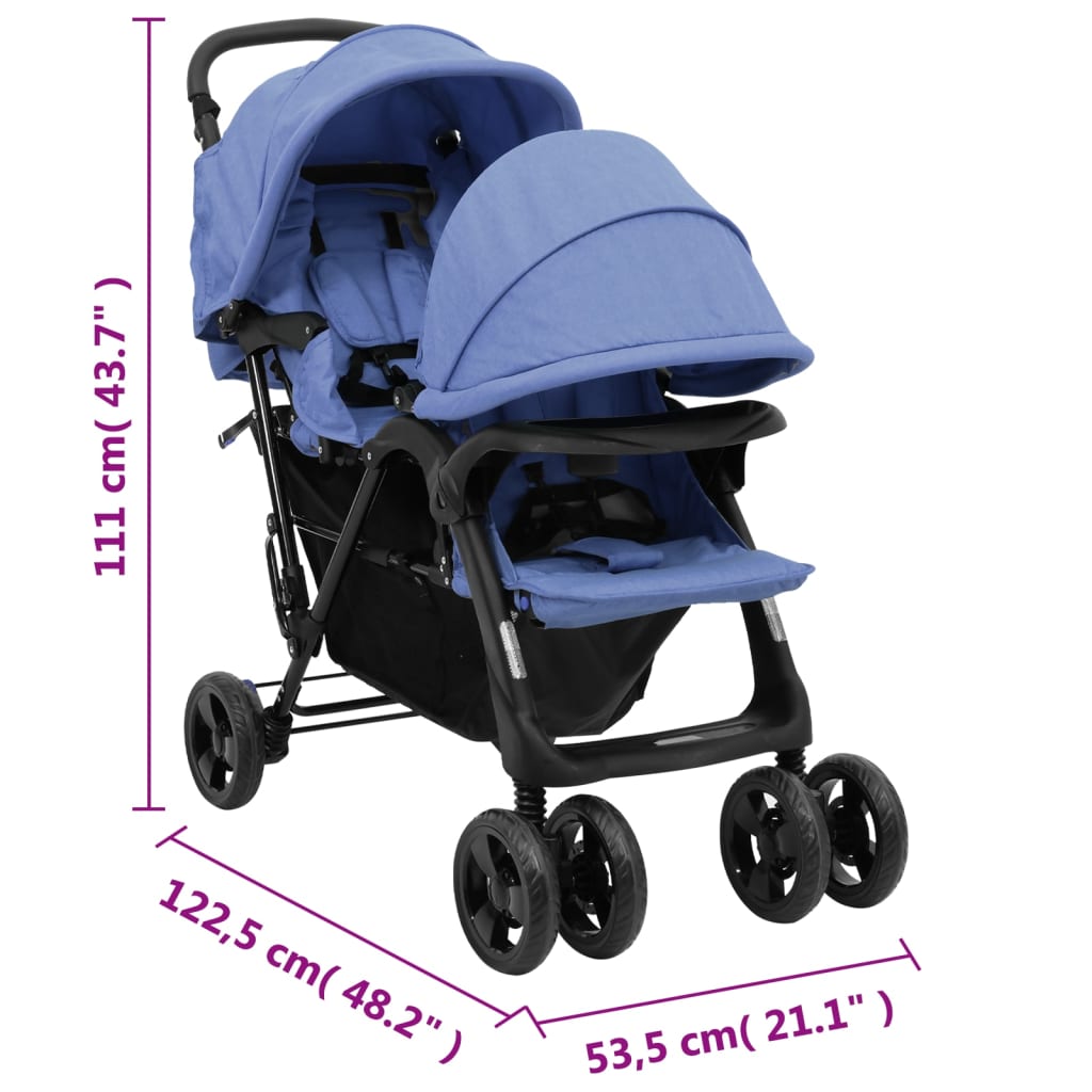 Tweelingkinderwagen tandem staal marineblauw Marineblauw