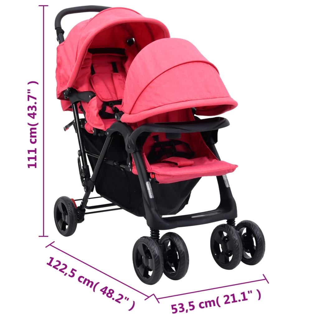 Tweelingkinderwagen tandem staal rood Rood