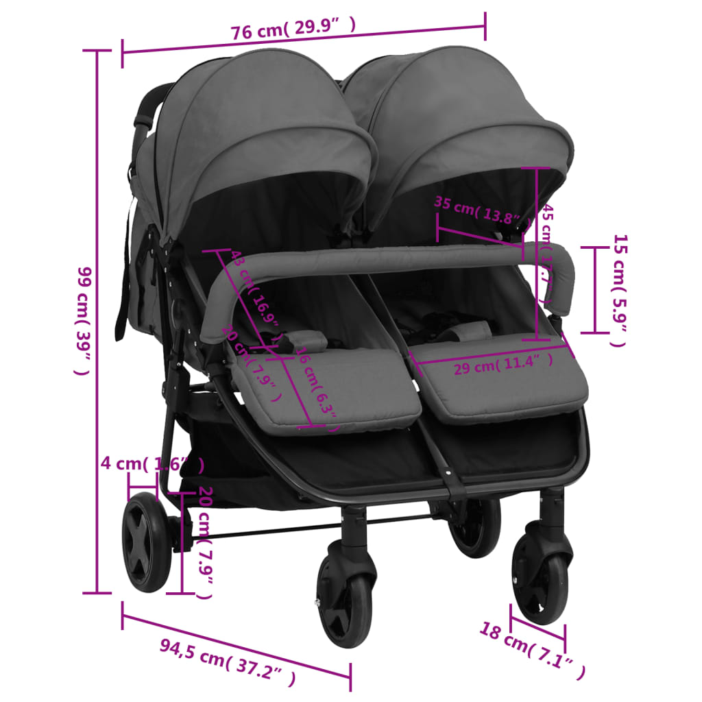 Tweelingbuggy Staal En Zwart