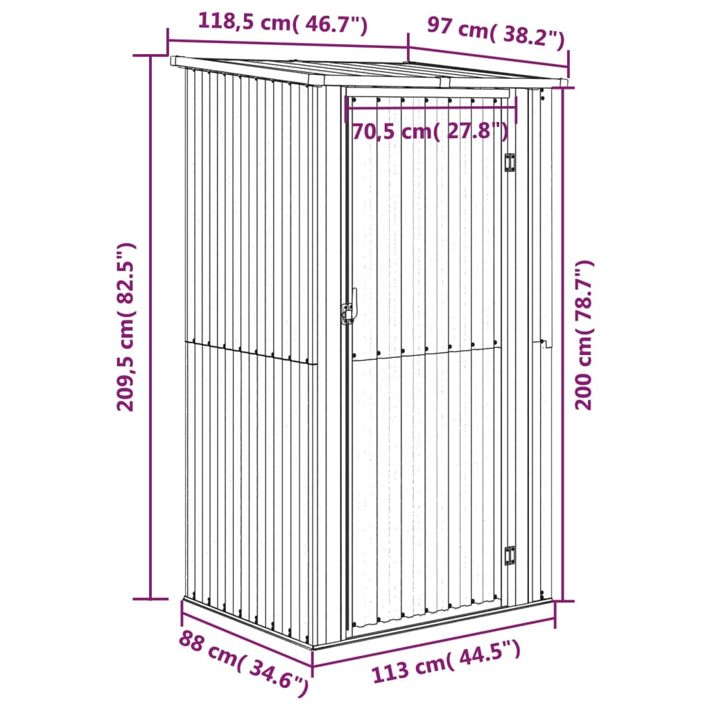 Tuinschuur 118,5X97X209,5 Cm Gegalvaniseerd Staal Bruin