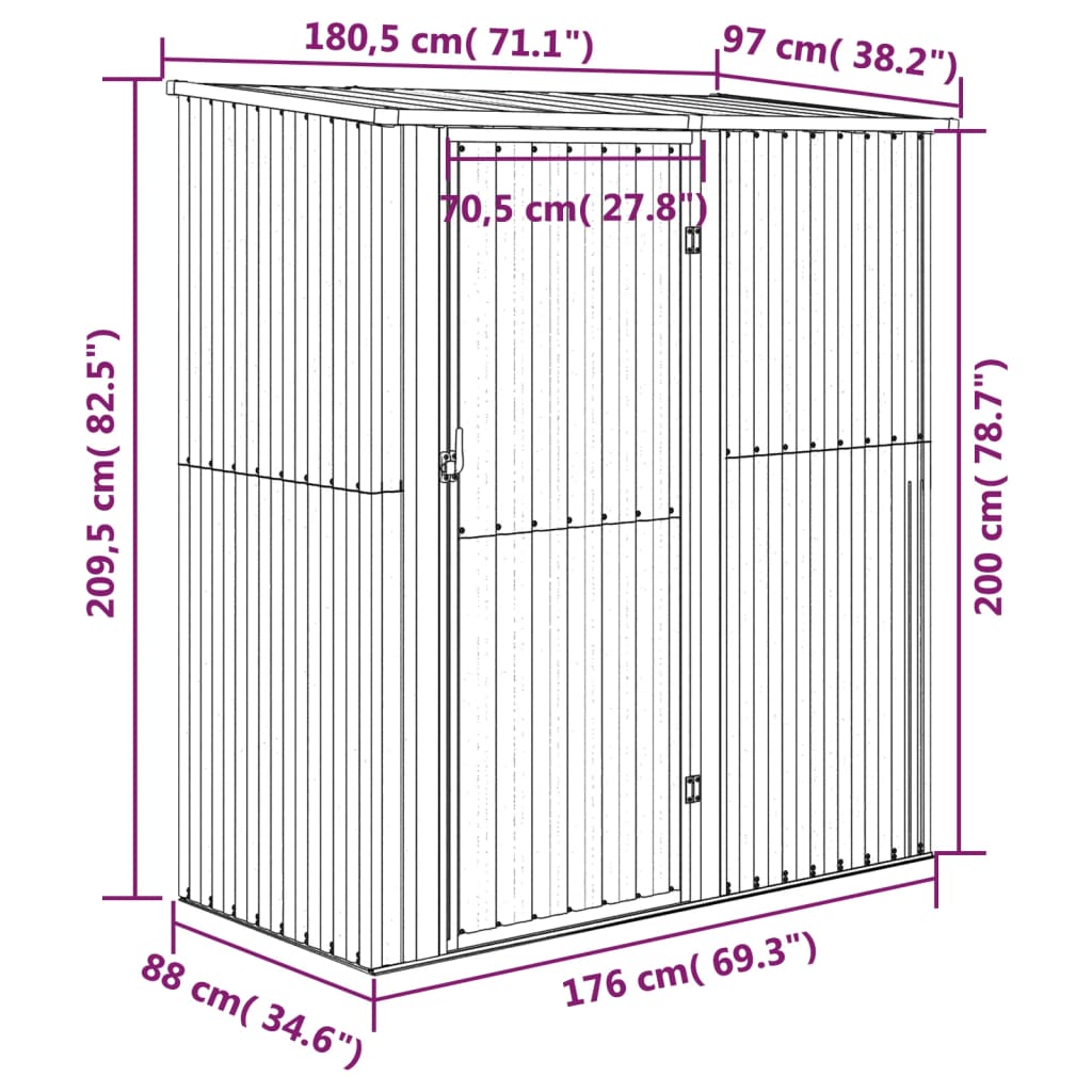 Tuinschuur 180,5X97X209,5 Cm Gegalvaniseerd Staal Grijs