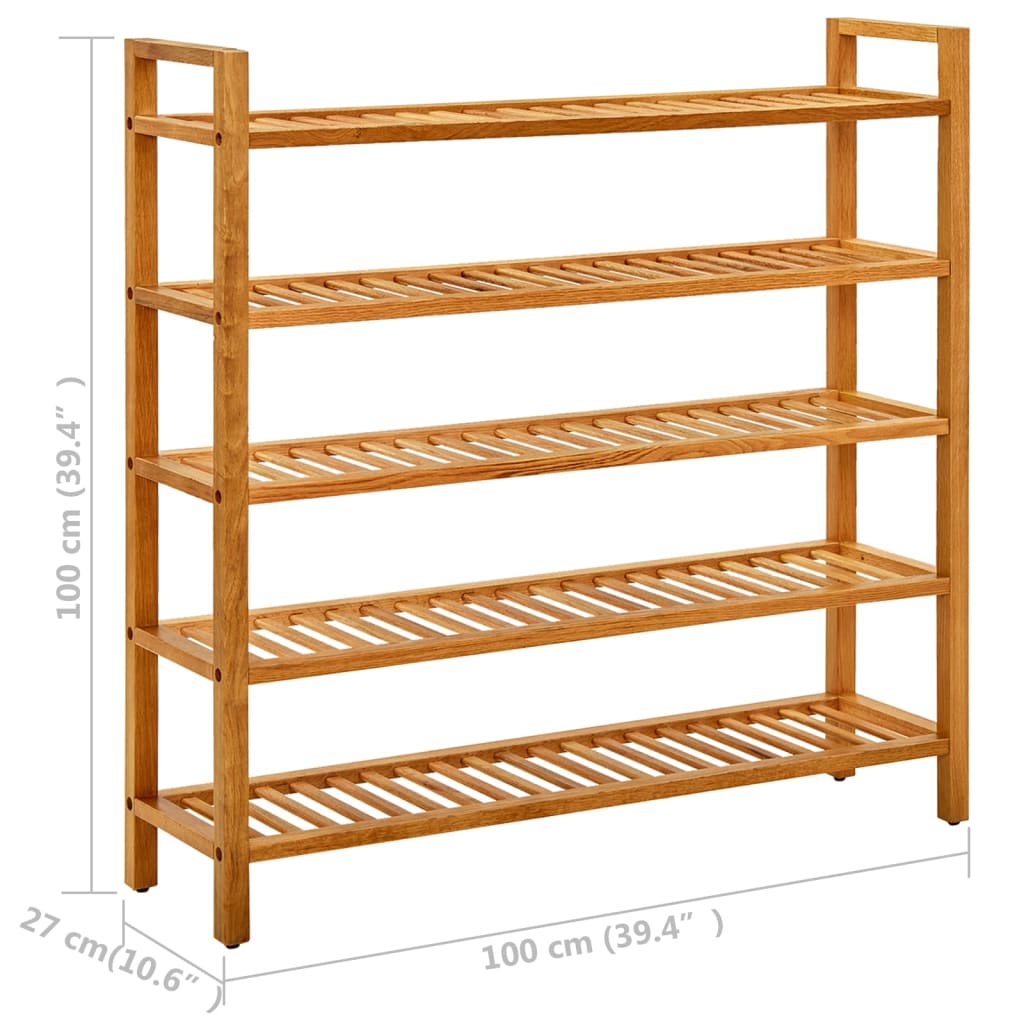 Schoenenrek Met 5 Schappen Massief Eikenhout 100 x 27 x 100 cm
