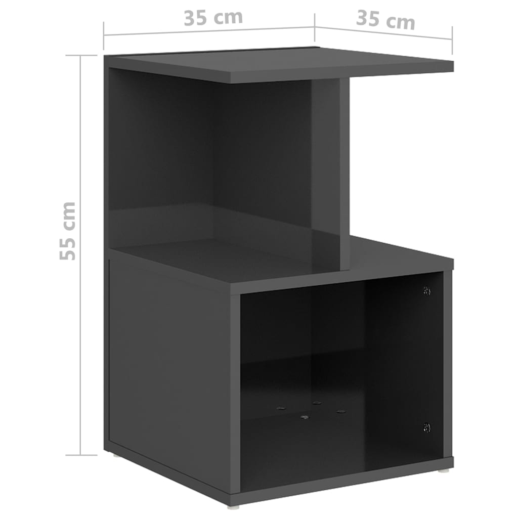 Nachtkastjes 2 st 35x35x55 cm bewerkt hout hoogglans grijs