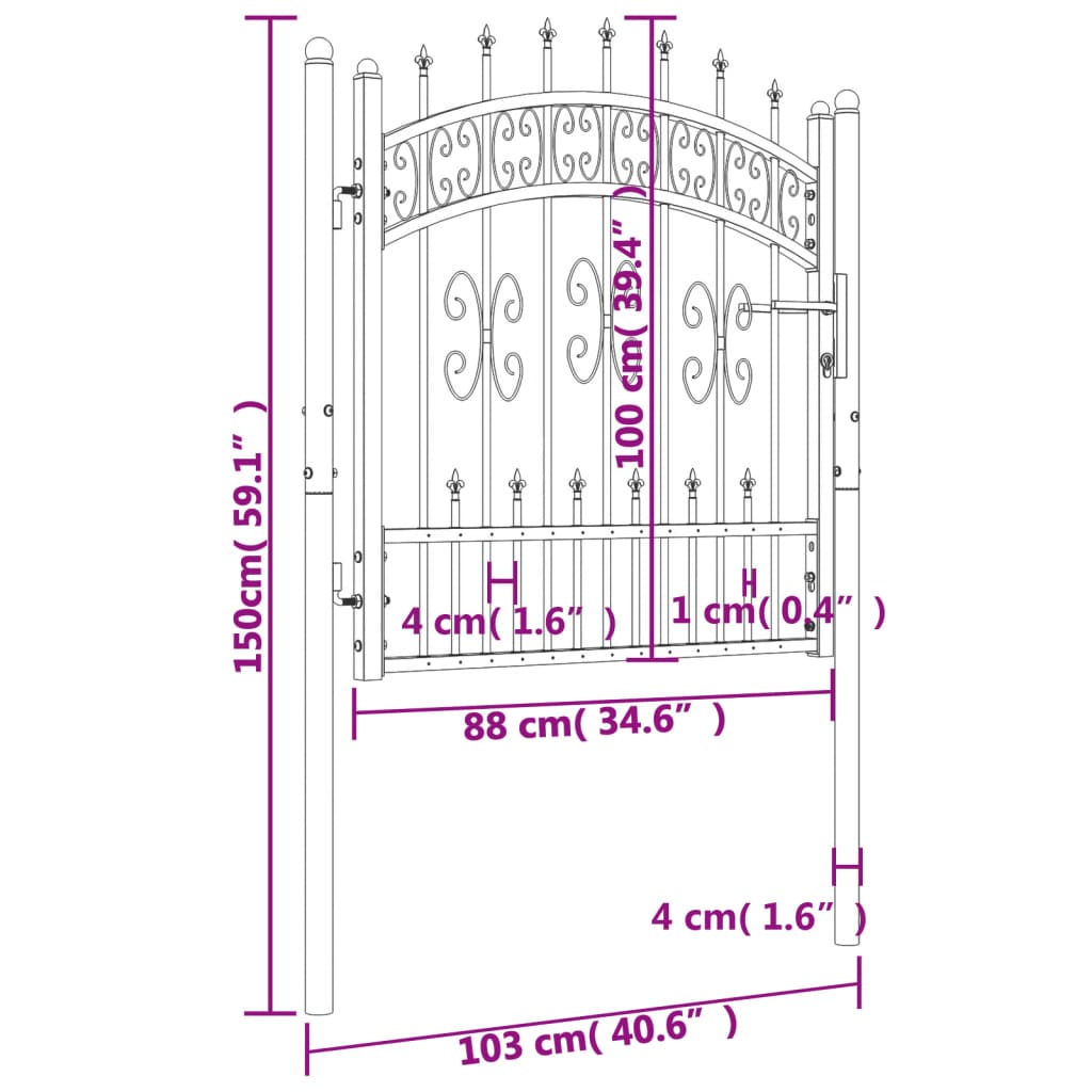 Poort met spijlpunten 103x150 cm gepoedercoat staal zwart