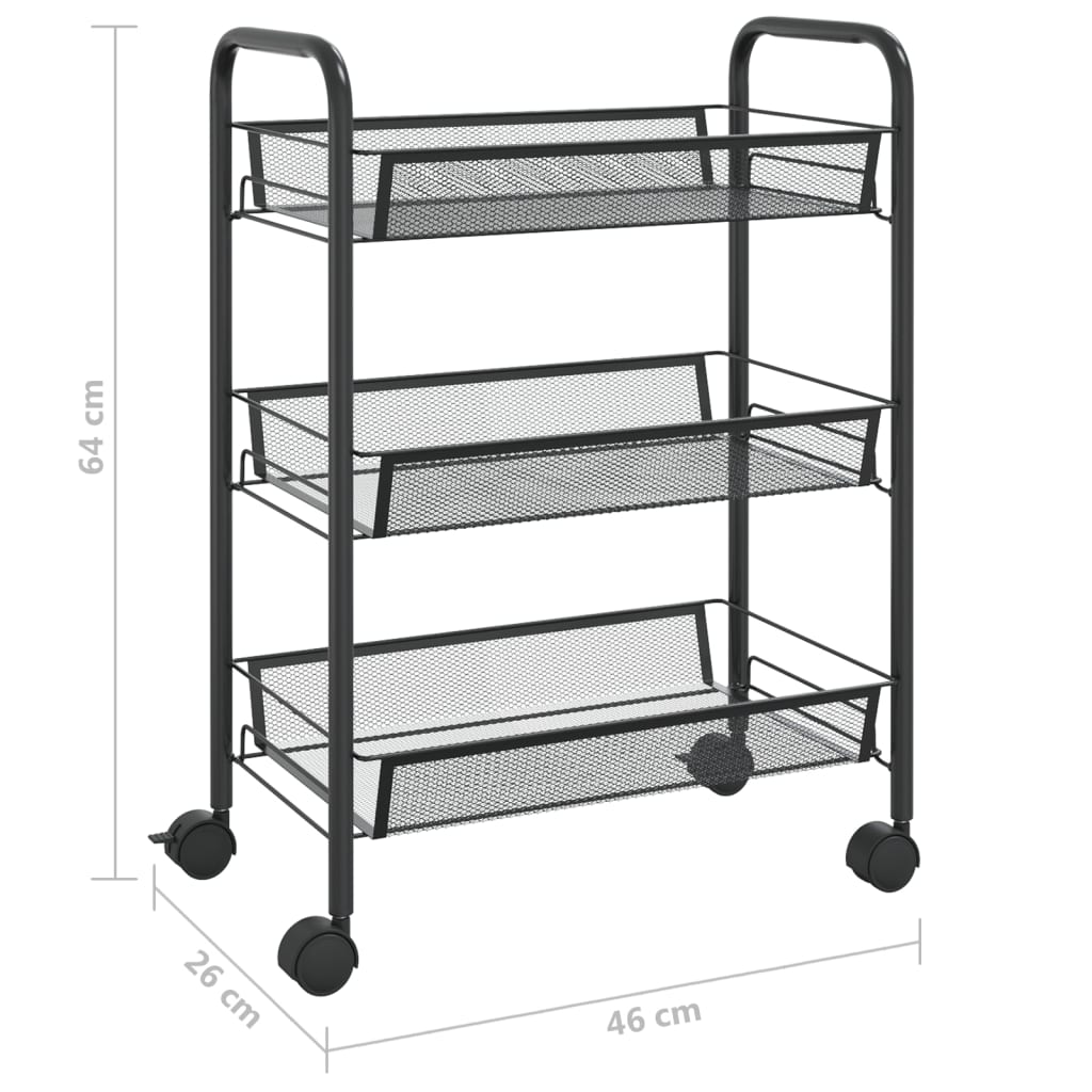 Keukentrolley 3-Laags Ijzer 46 x 26 x 64 cm Zwart