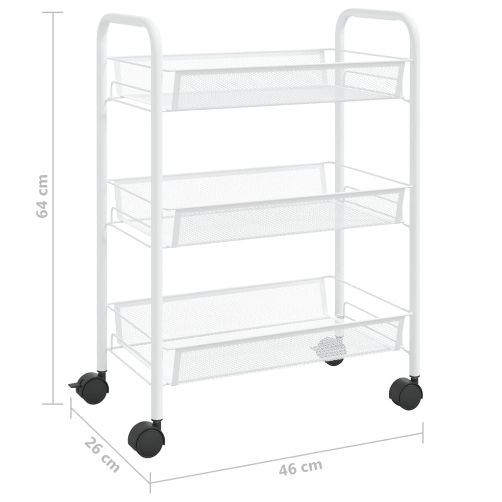 Keukentrolley 3-Laags 46X26X54 Cm Ijzer 46 x 26 x 64 cm Wit