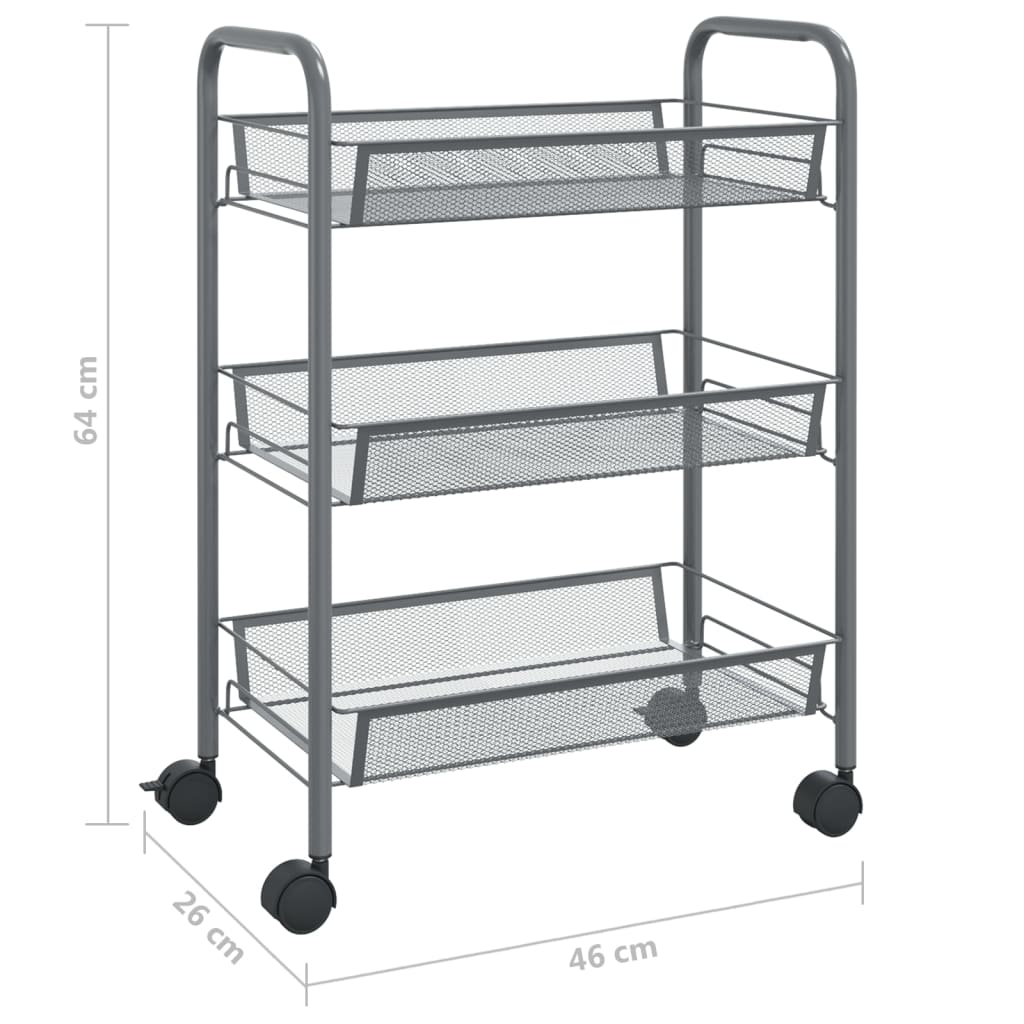Keukentrolley 3-Laags 46X26X54 Cm Ijzer 46 x 26 x 64 cm Grijs