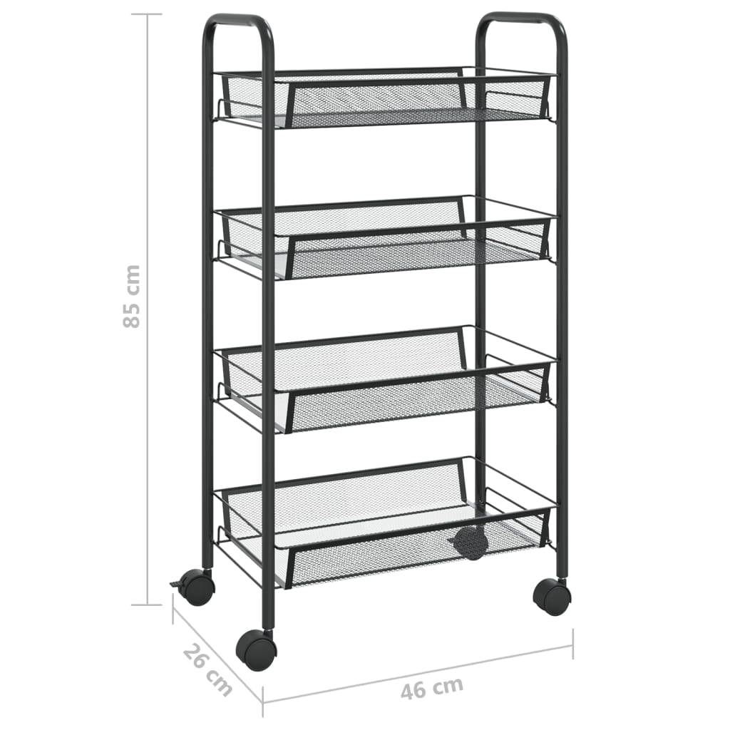 Keukentrolley 4-Laags Ijzer 46 x 26 x 85 cm Zwart