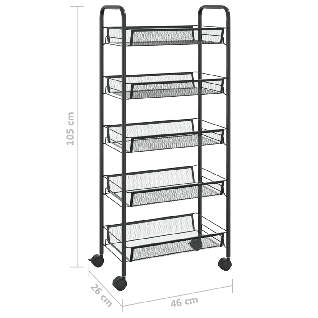 Keukentrolley 5-Laags Ijzer 46 x 26 x 105 cm Zwart