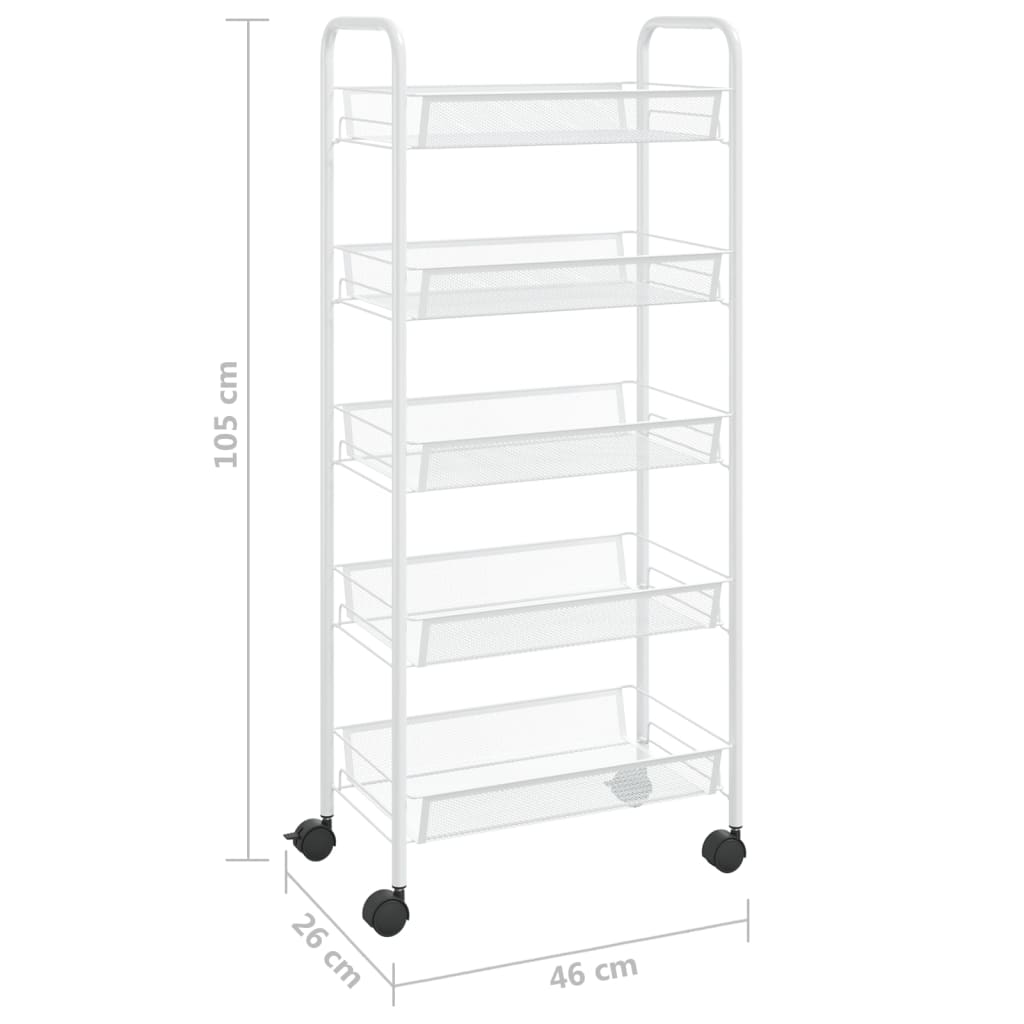 Keukentrolley 5-Laags Ijzer 46 x 26 x 105 cm Wit
