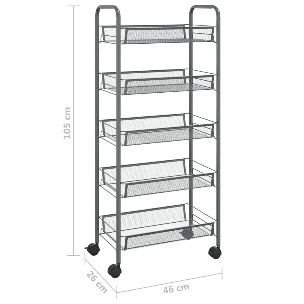 Keukentrolley 5-Laags Ijzer 46 x 26 x 105 cm Grijs