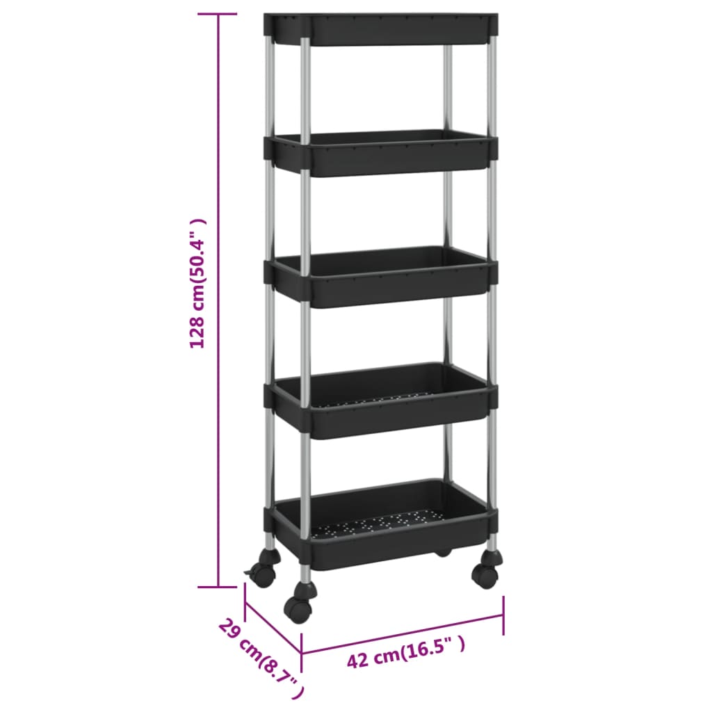 Keukentrolley 5-Laags 42X29X128 Cm Ijzer En Abs Zwart