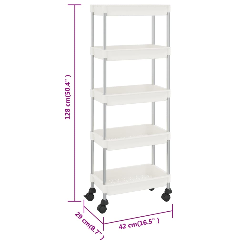 Keukentrolley 5-Laags 42X29X128 Cm Ijzer En Abs Wit