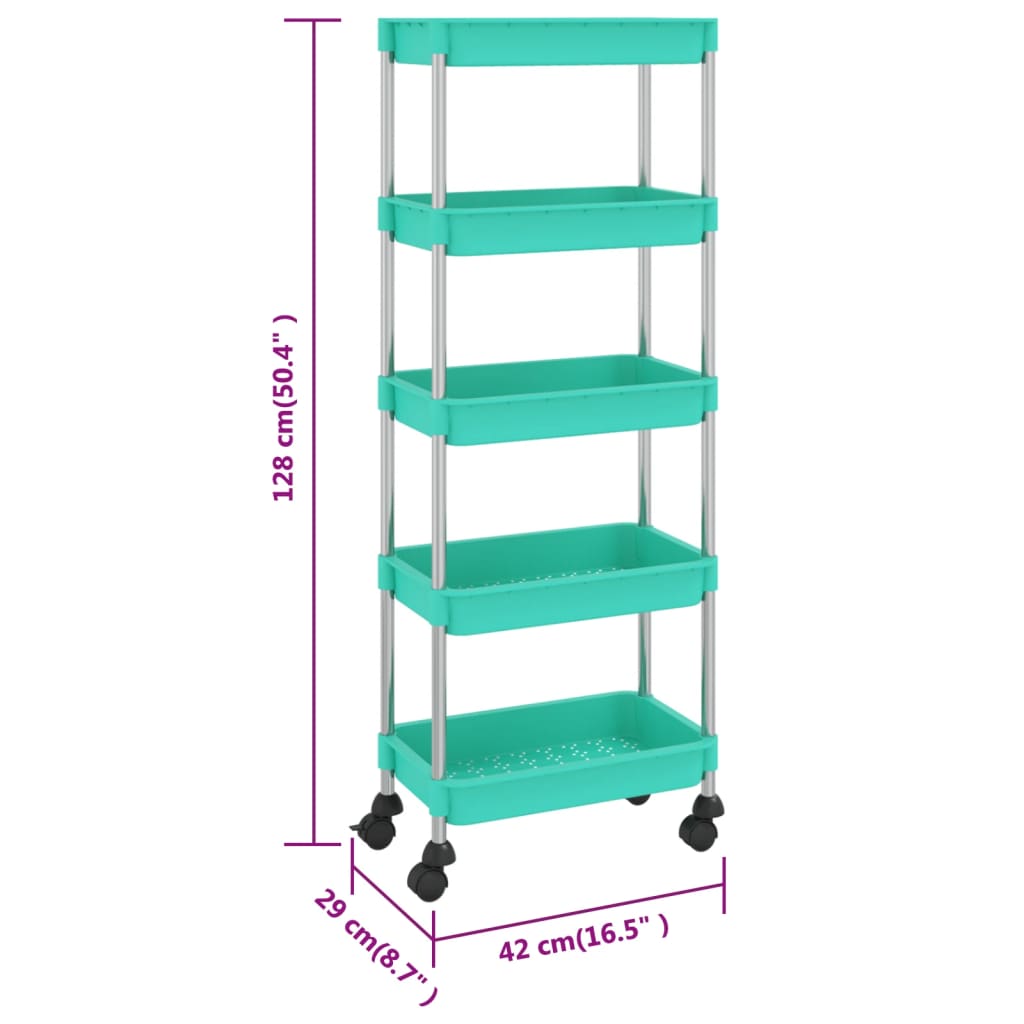 Keukentrolley 5-Laags 42X29X128 Cm Ijzer En Abs Turquoise