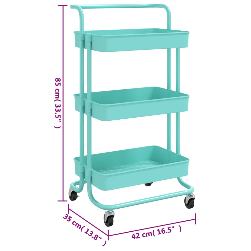 Keukentrolley 3-Laags 42X35X85 Cm Ijzer En Abs Turquoise