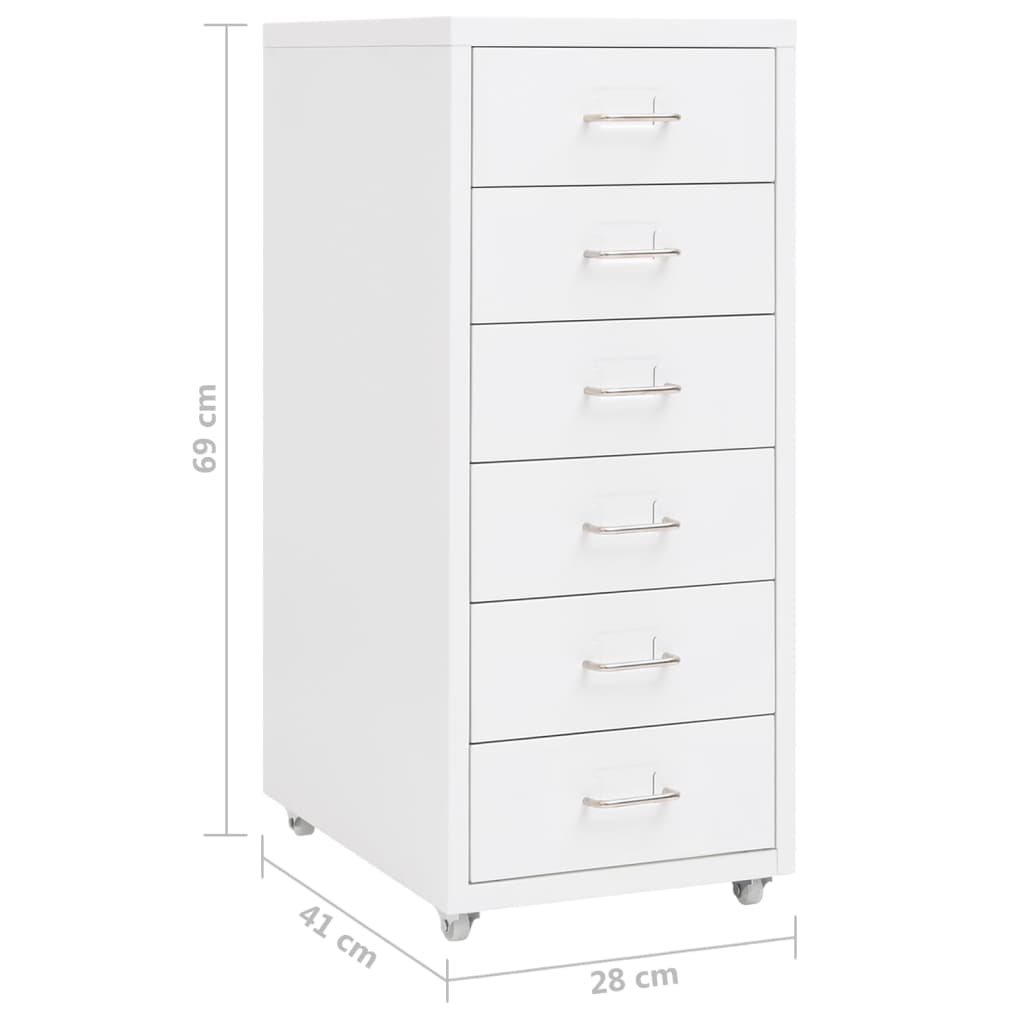 Ladeblok Verrijdbaar 28X4X69 Cm Metaal Wit 6 lades