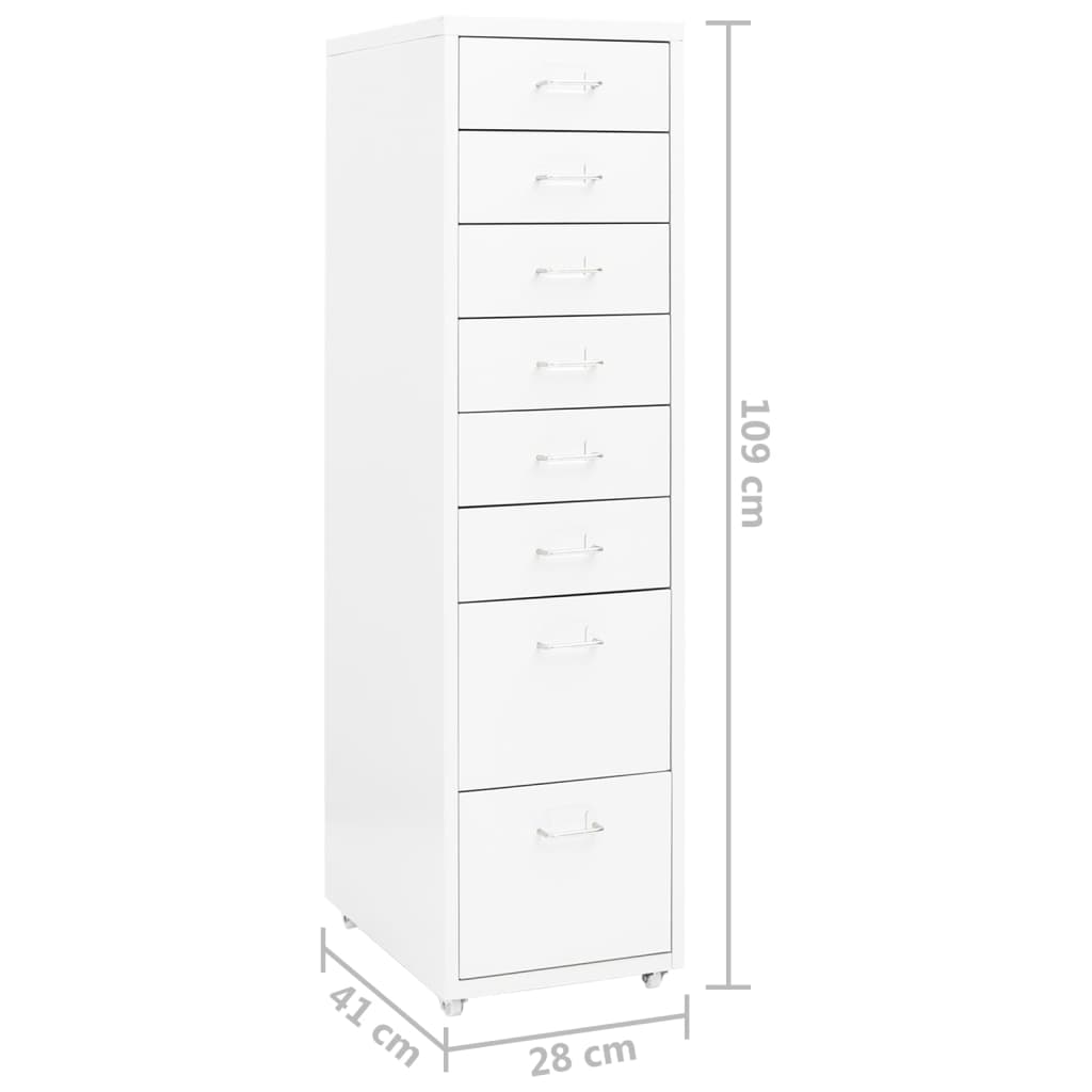 Ladeblok Verrijdbaar 28X4X09 Cm Metaal Wit 8 lades