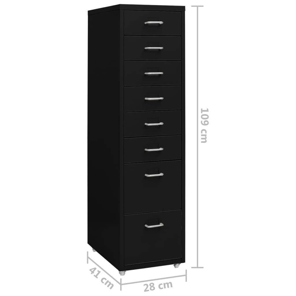 Ladeblok Verrijdbaar 28X4X09 Cm Metaal Zwart 8 lades