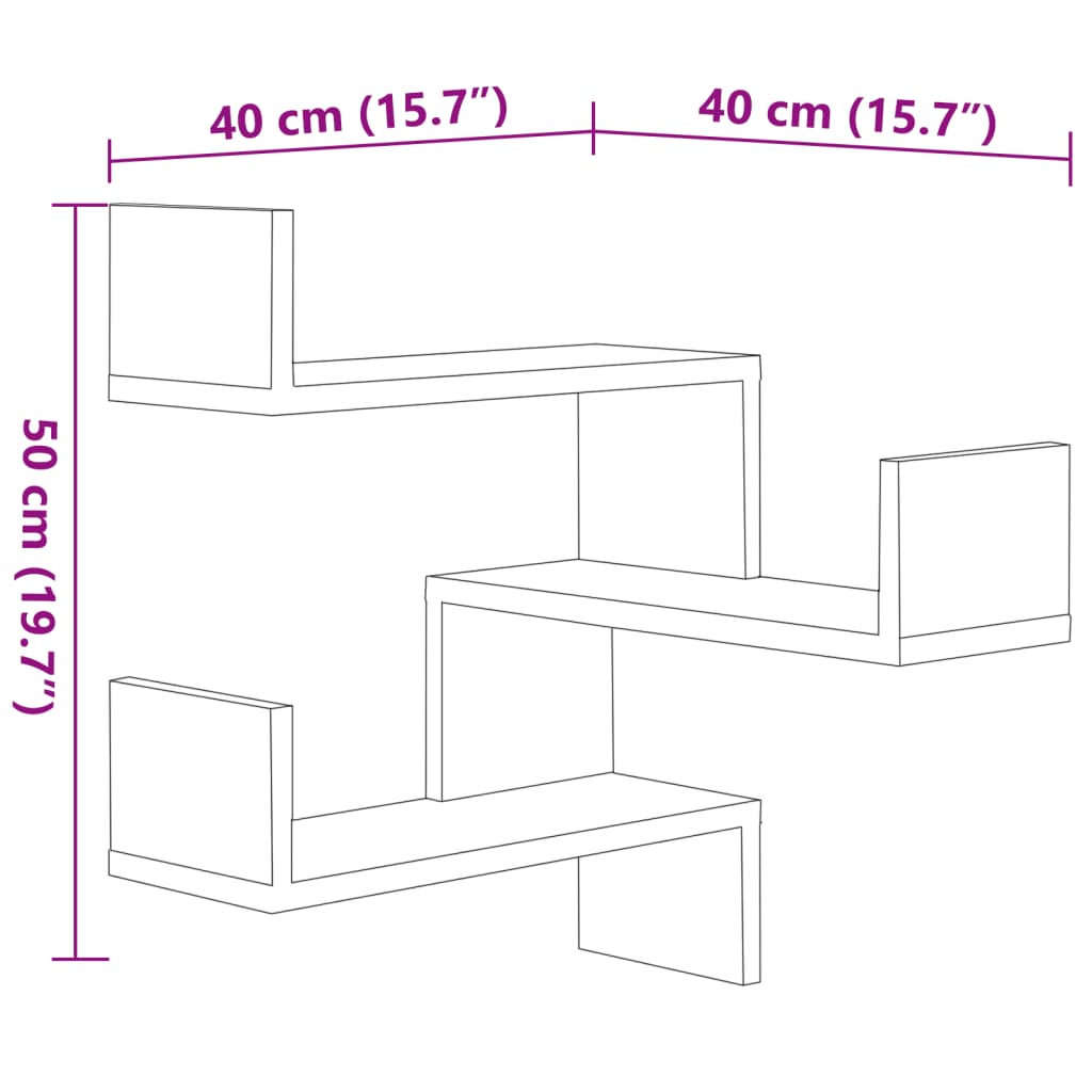 Hoekwandschappen 2 st 40x40x50 cm bewerkt hout zwart