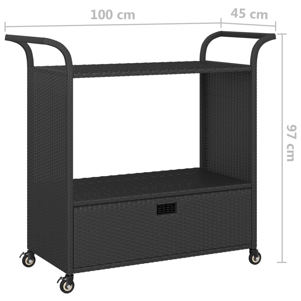 Serveerwagen Met Lade 100X45X97 Cm Poly Rattan Zwart
