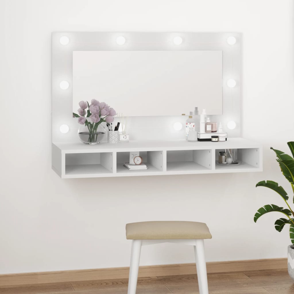 Spiegelkast Met Led-Verlichting 90X3,5X62 Cm Wit