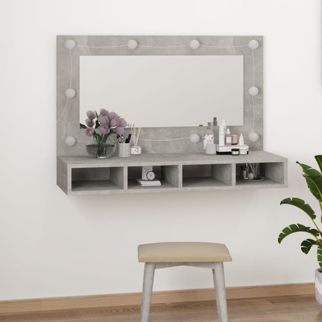 Spiegelkast Met Led-Verlichting 90X3,5X62 Cm Betongrijs