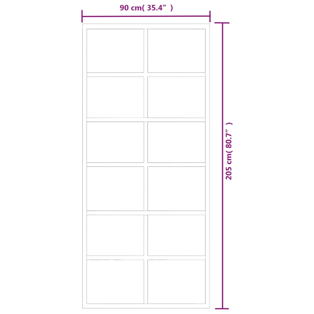 Schuifdeur Met Beslag 90X205 Cm Aluminium En Esg-Glas 90 x 205 cm (200 cm schuifrail) 6x2 raster