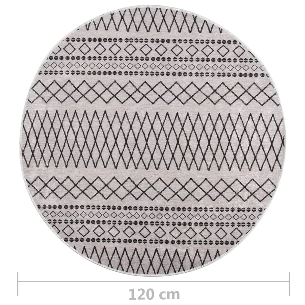Vloerkleed wasbaar anti-slip ø120 cm zwart en wit Ø 120 cm