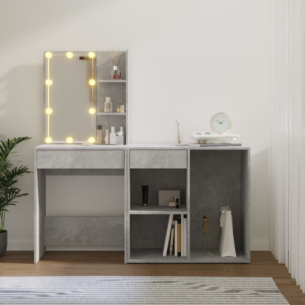 Kaptafel Met Kastje En Led's Bewerkt Hout Betongrijs