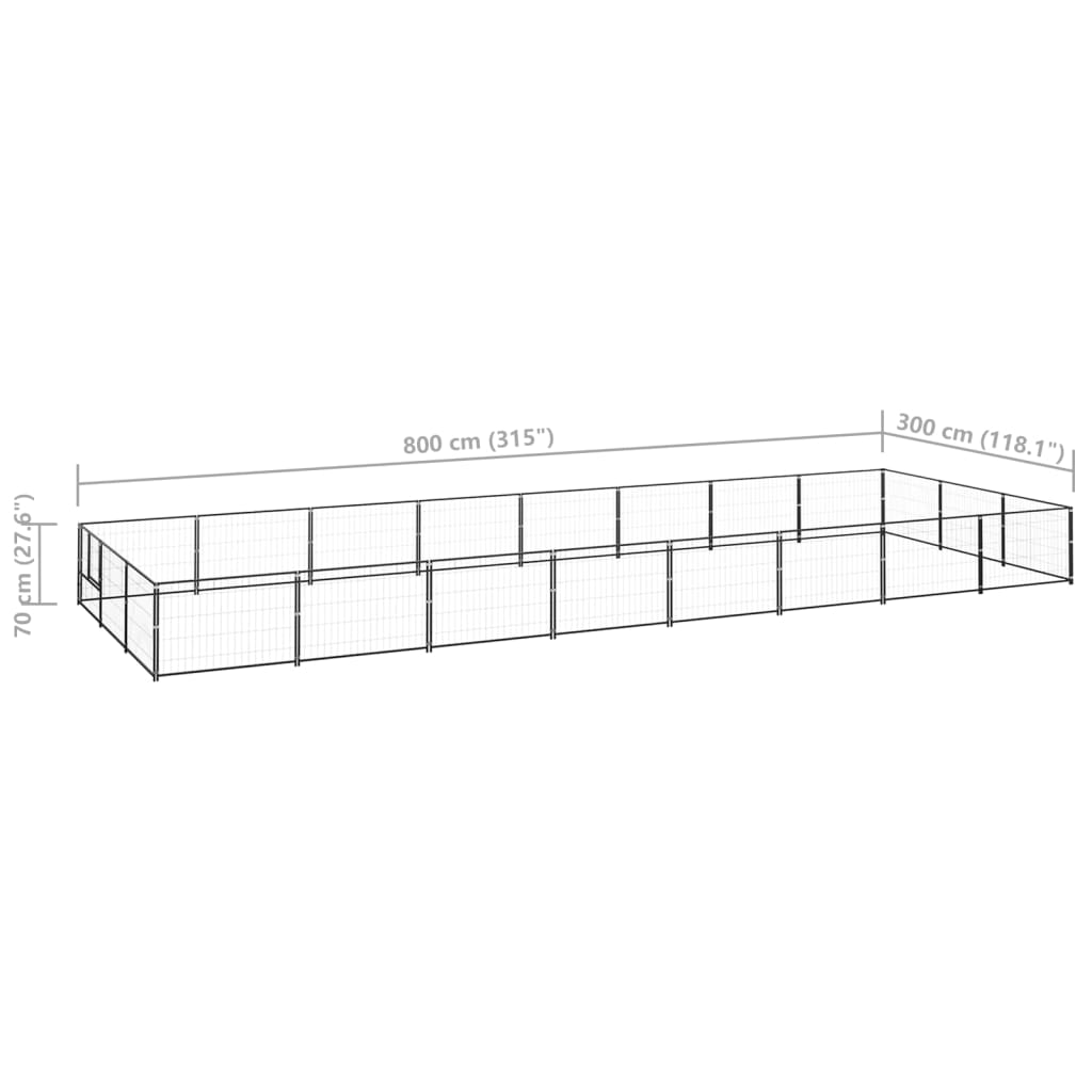 Hondenkennel 24 m² staal zwart 800 x 300 x 70 cm Zwart