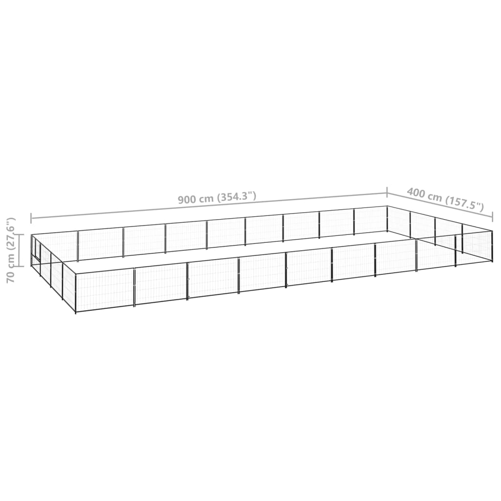 Hondenkennel 36 m² staal zwart 900 x 400 x 70 cm Zwart