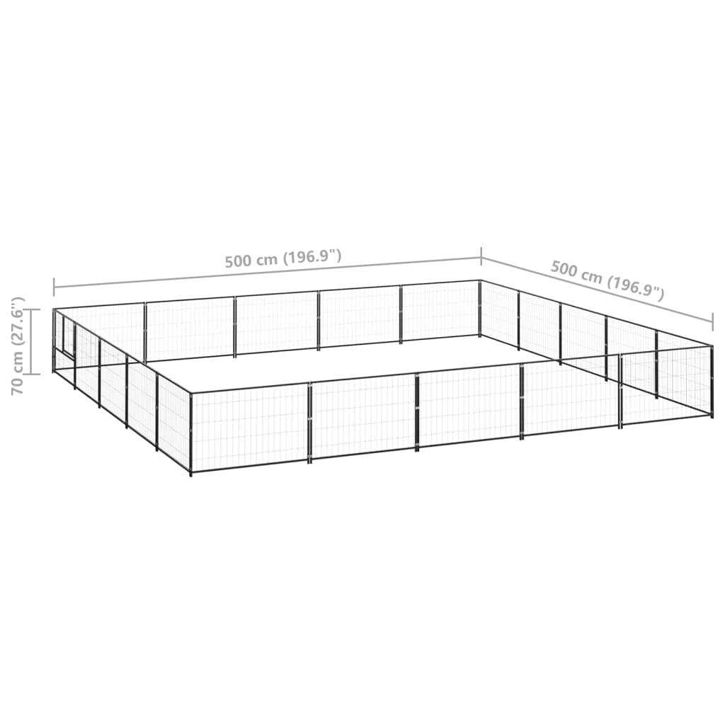 Hondenkennel 25 m² staal zwart 500 x 500 x 70 cm Zwart