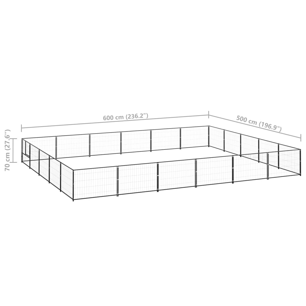 Hondenkennel 30 m² staal zwart 600 x 500 x 70 cm Zwart