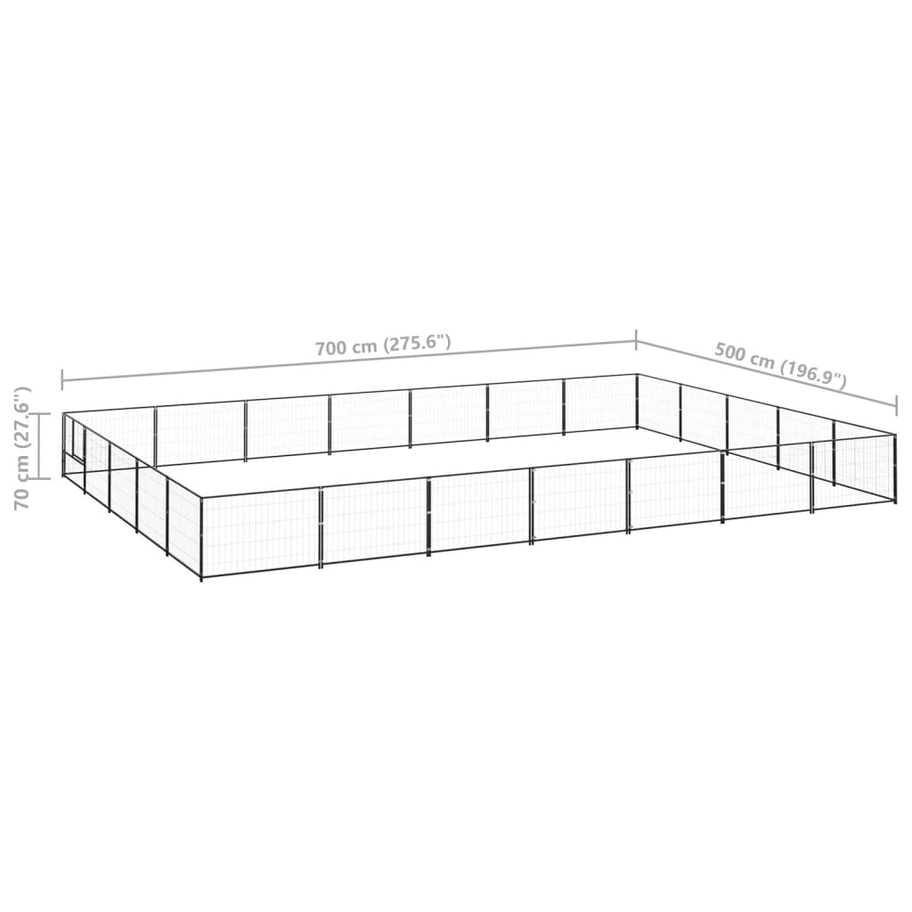 Hondenkennel 35 m² staal zwart 700 x 500 x 70 cm Zwart