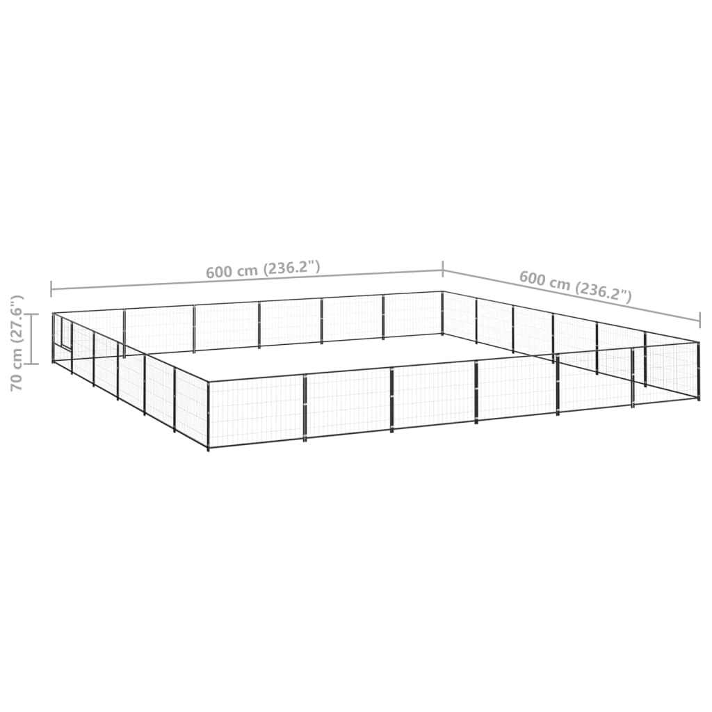 Hondenkennel 36 m² staal zwart 600 x 600 x 70 cm Zwart