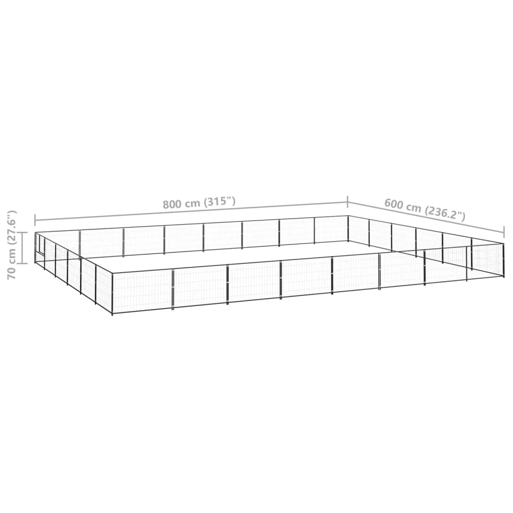 Hondenkennel 48 m² staal zwart 800 x 600 x 70 cm Zwart