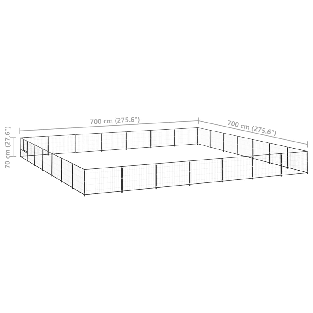 Hondenkennel 49 m² staal zwart 700 x 700 x 70 cm Zwart