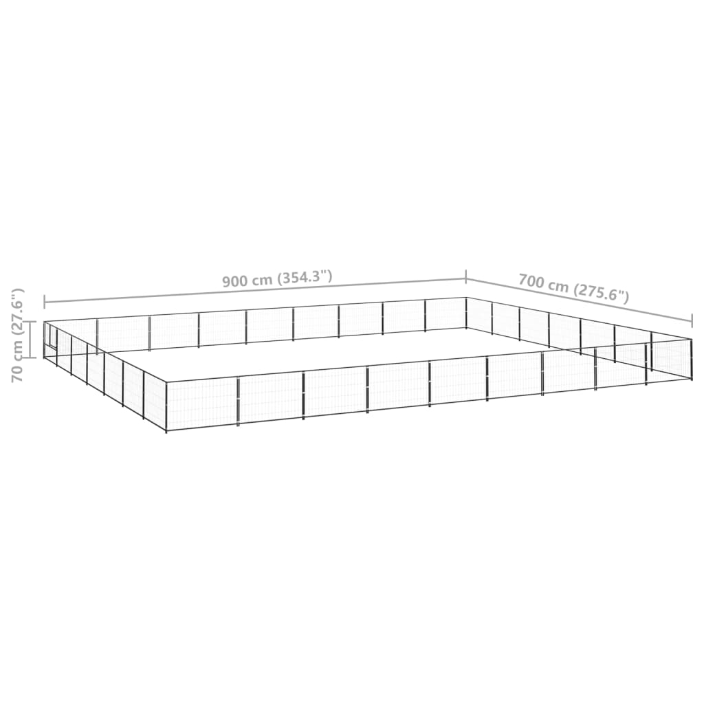 Hondenkennel 63 m² staal zwart 900 x 700 x 70 cm Zwart