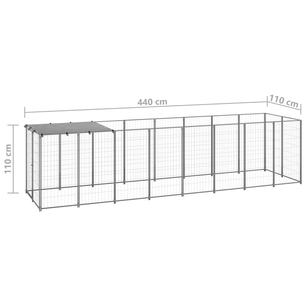 Hondenkennel 4,84 m² staal zilverkleurig 440 x 110 x 110 cm Zilver