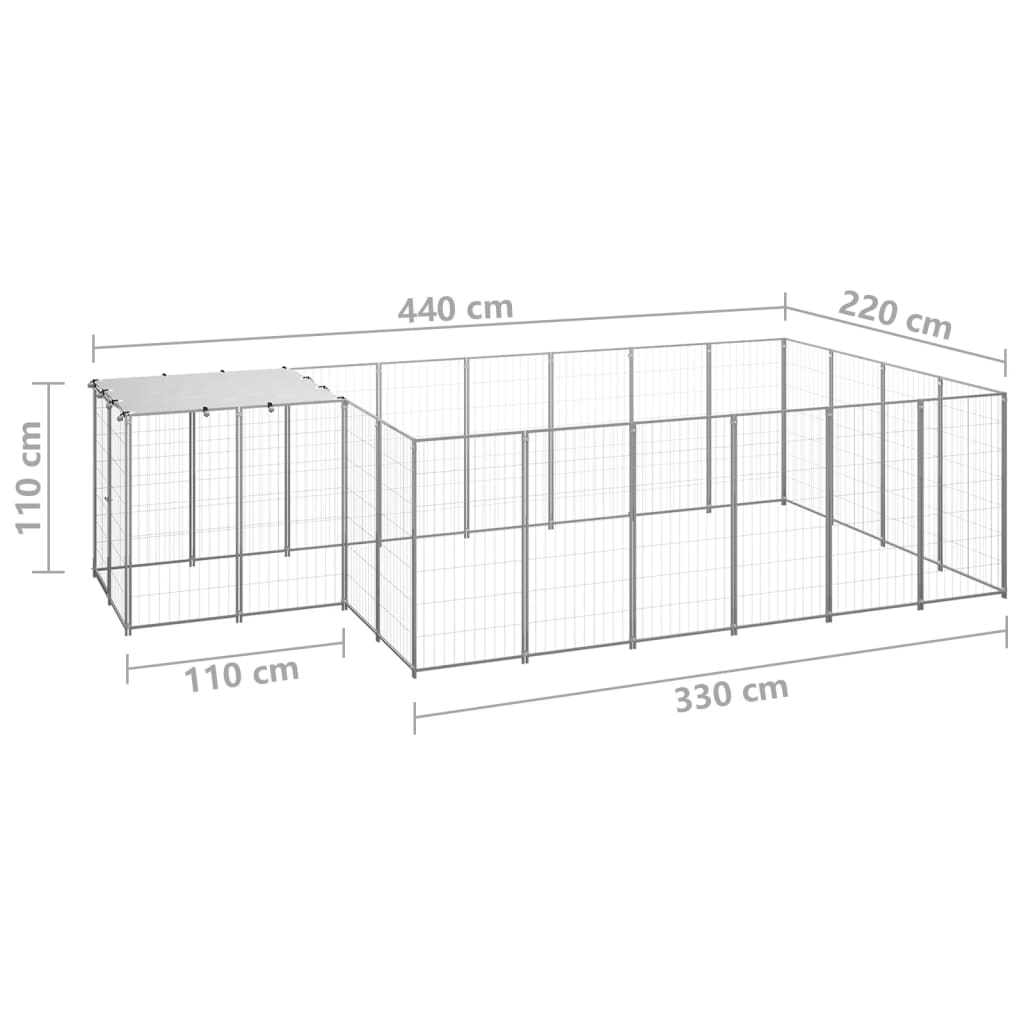 Hondenkennel 8,47 m² staal zilverkleurig 8.47 m² Zilver
