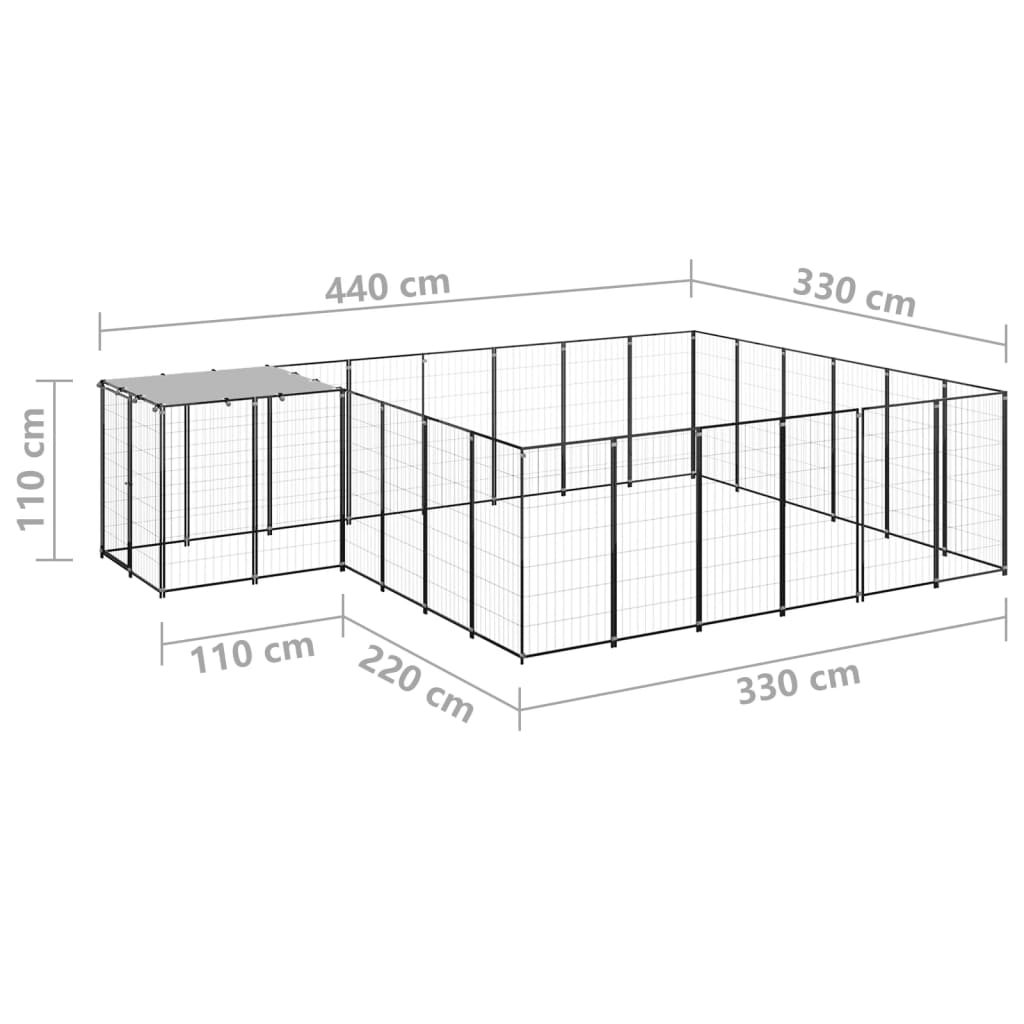 Hondenkennel 12,1 m² staal zwart 12.1 m² Zwart